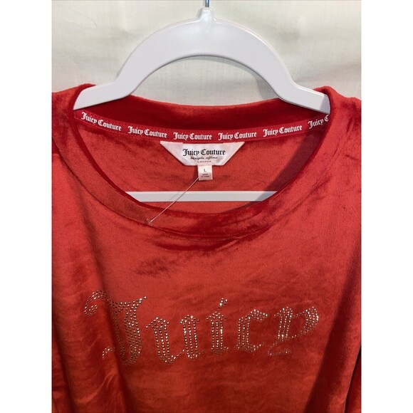 Juicy Couture Women’s Velour Light Sweater Size Large Red Spell Out Going Out - Picture 3 of 12